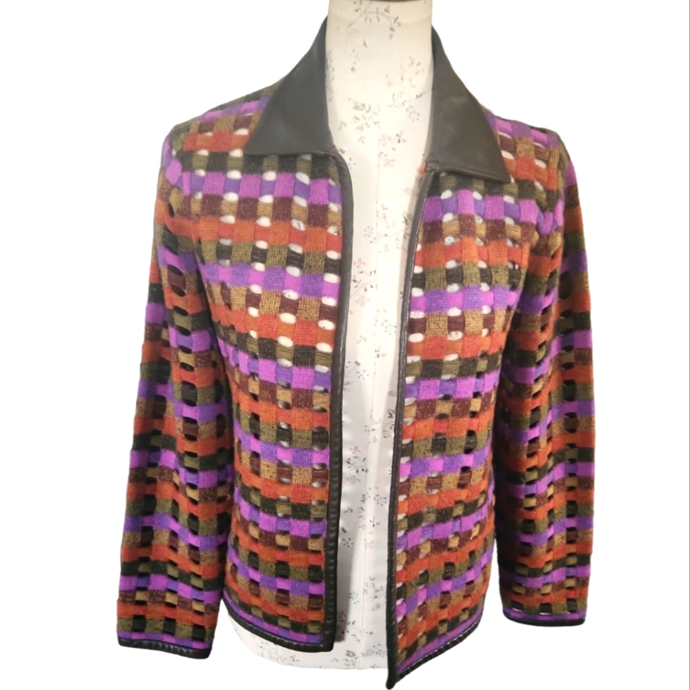 Sigrid Olsen Multicolor Check Wool Jacket with Black Trim